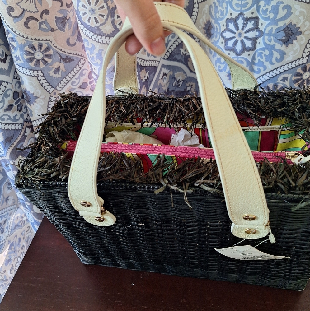 NWT Vintage Kate Spade Black and White Wicker Tote - Picture 6 of 13